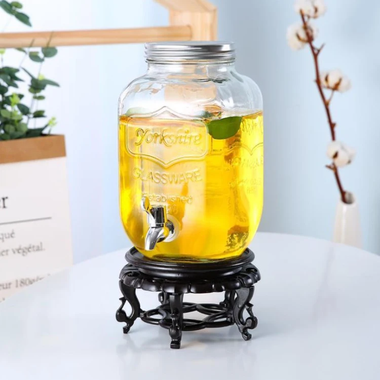 Distrieur à Boisson 5l En Verre Bleuté Avec Robinet - - Accessoire eau et boisson