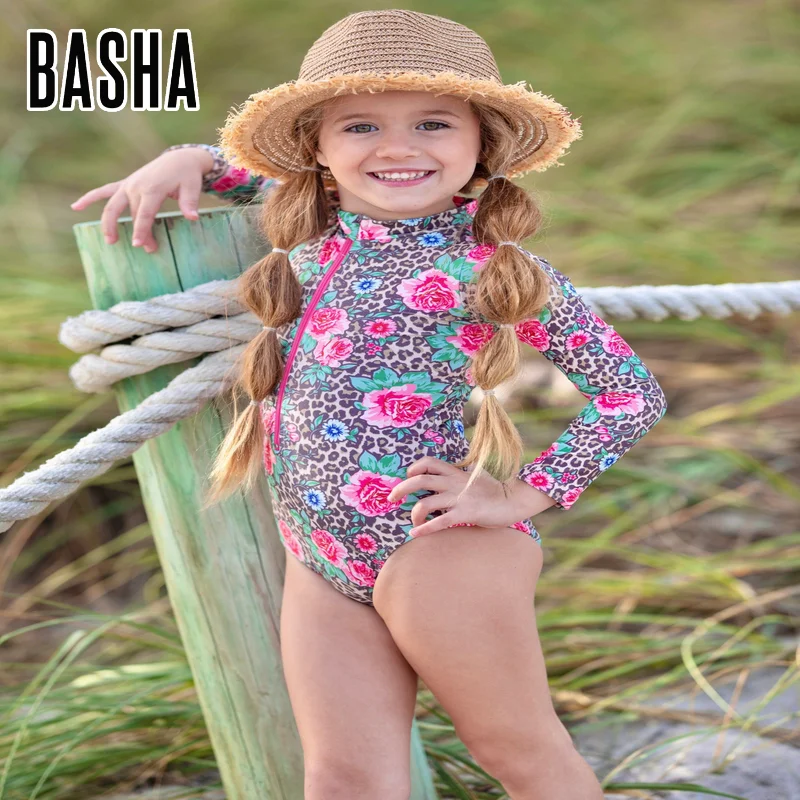 Oem Customize Kids Swimwear Girls Custom Made Leopard Floral Summer