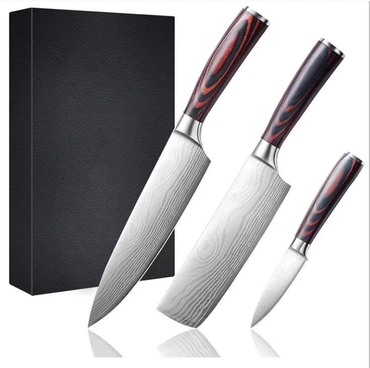 3 pcs Chef Knife Set Japanese Damascus Sharp Stainless Steel