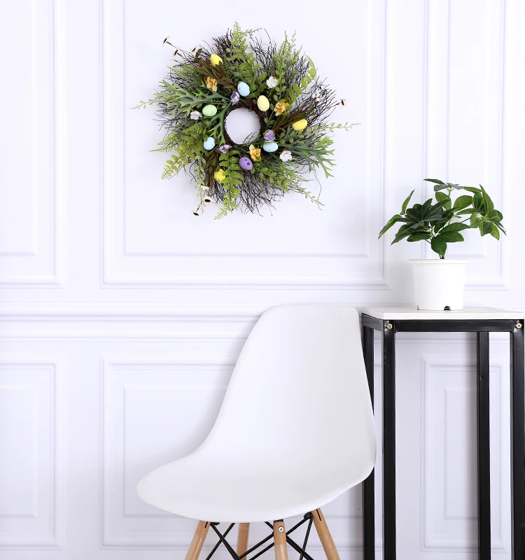 Artificial Natural Rattan Garland Green Leaf Candle Ring Easter Egg Wreaths for Front Door Spring Candle Decoration