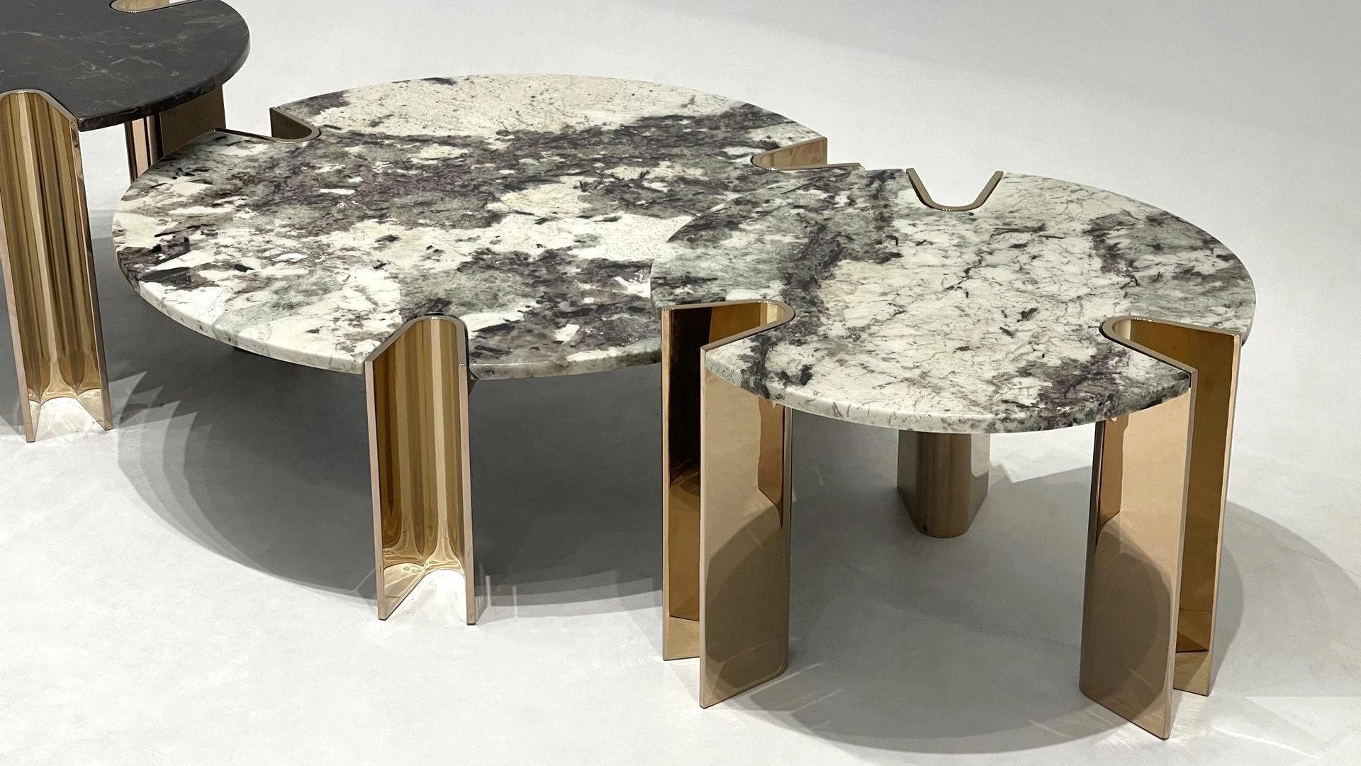 Modern Luxury Style Round Gold Marble Coffee Tables With Stainless Steel Base Natural Marble Can