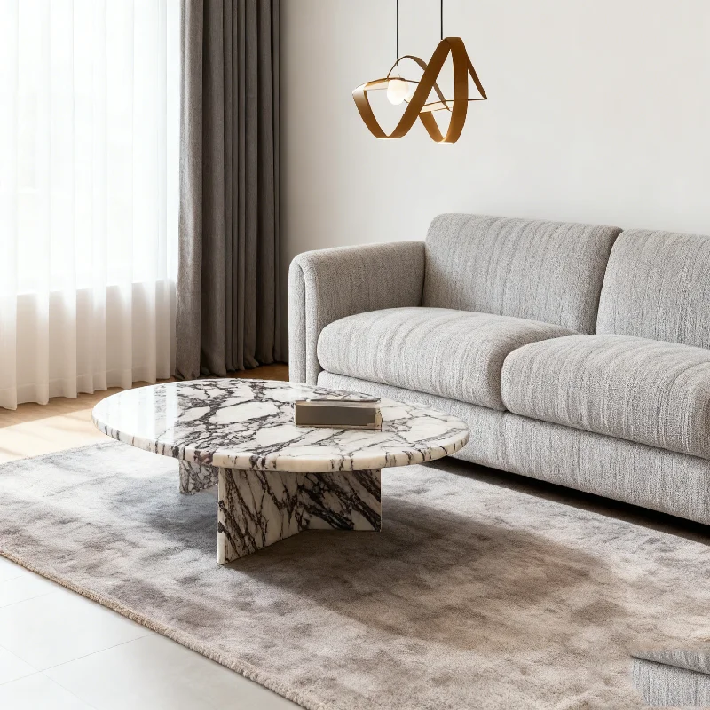 TOSH. Tabiiy toshdan yasalgan zamonaviy, polirovka qilingan, suvga chidamli poydevorli turar joy, vila uchun Calacatta Viola marmar kofe stoli