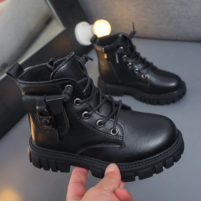 Fashion Short Winter New Boys' Korean Versatile Boots Kids Simple in Black  Light Weight Shoes for School Girls