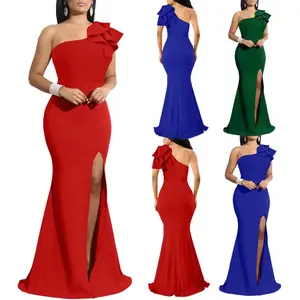 Elegant A-Line Evening Gown with High Slit Empire Waistline One-Shoulder Ruched Decoration Dance Dress