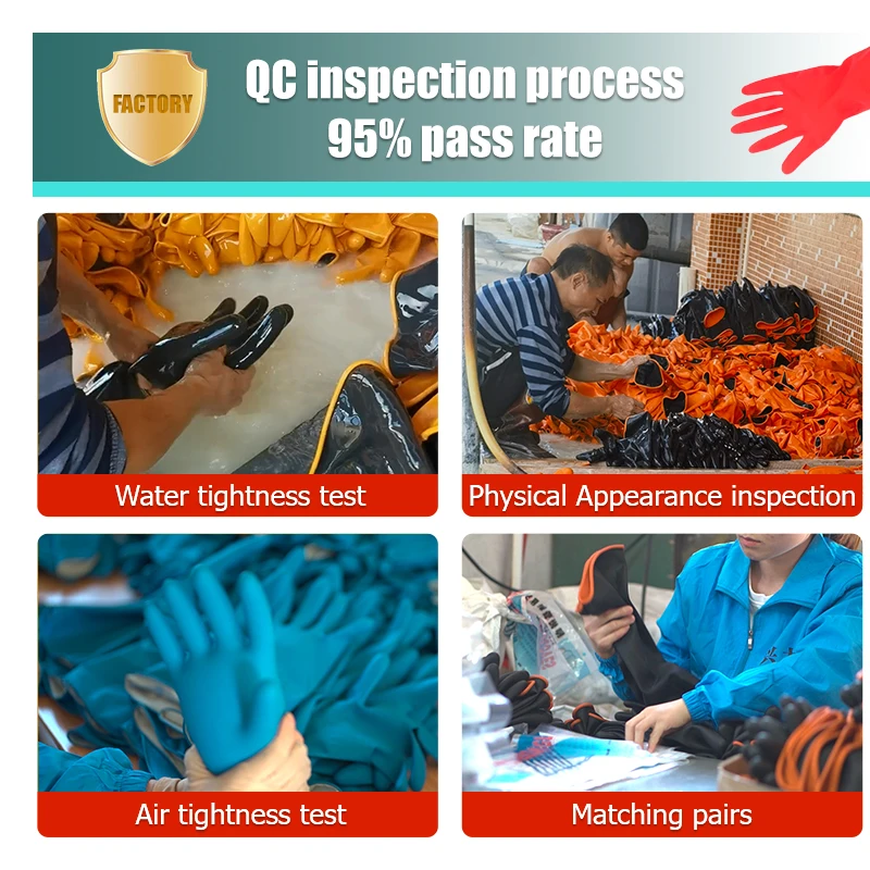 Factory OEM 30cm Red Washing Cleaning Room Kitchen Garden Flocklined Household Latex Rubber Gloves
