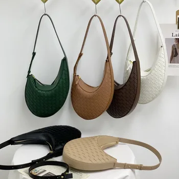 Genuine leather woven bag with fashionable niche design, knot cowhide single shoulder crossbody small square bag