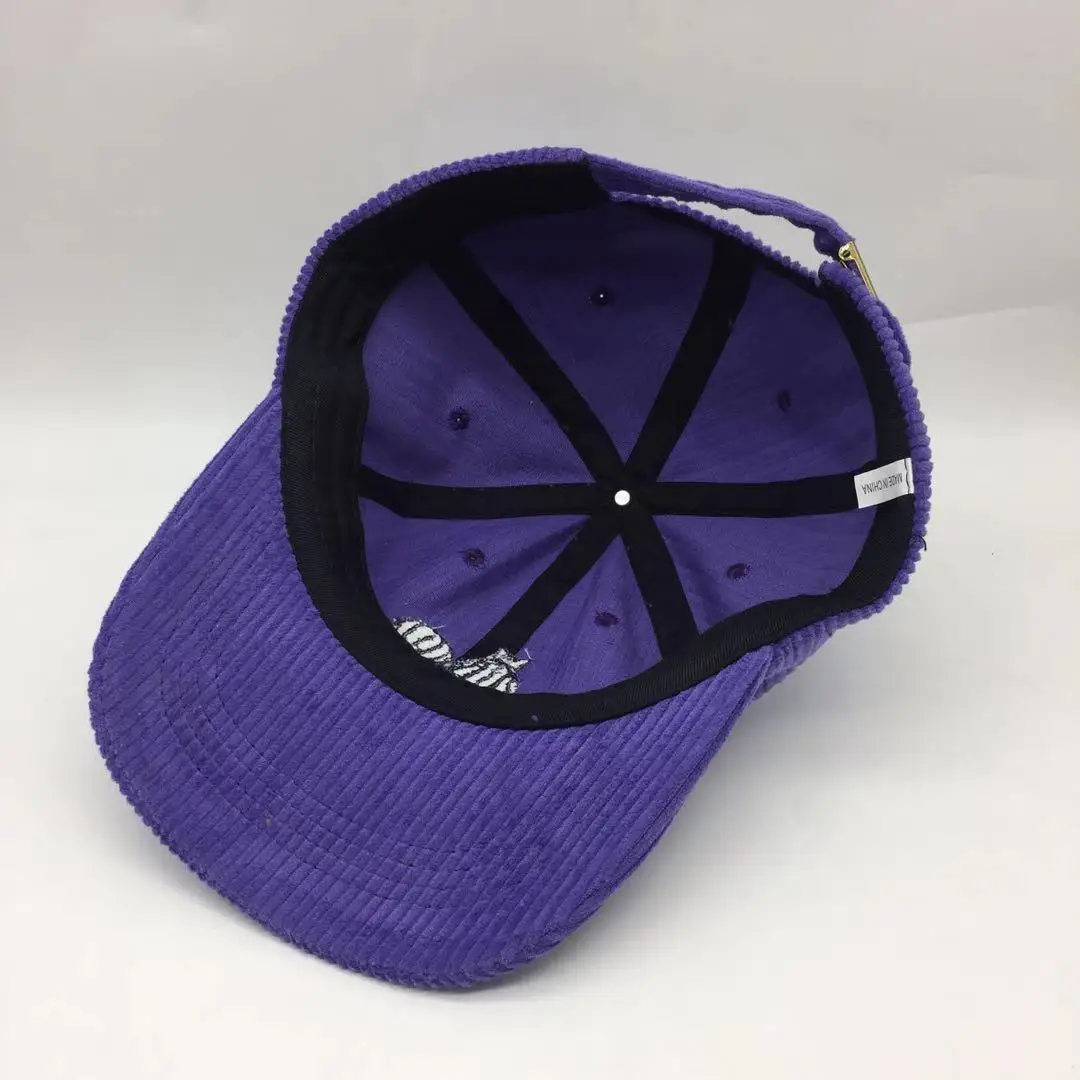 Unstructured 6 Panel Corduroy Hats Snap Back Hat Manufacture With Custom logo