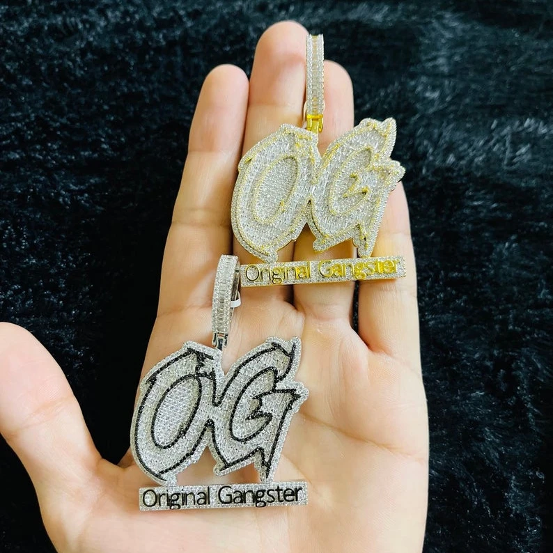 Iced Out Bling Two Tone Plated CZ Letter OG Pendant