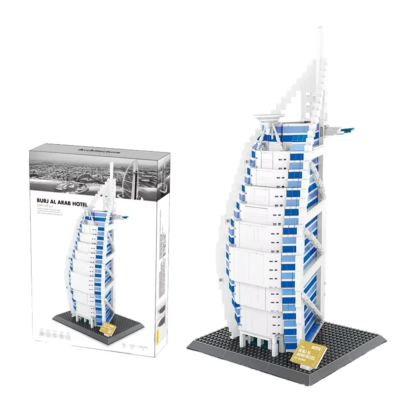 CAYI Set Blok Hotel Burj Al Arab Dubai Model Arkitektur Landmark Terkenal Blok Mainan Hadiah untuk Kanak-kanak