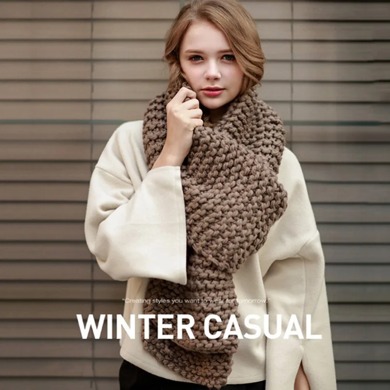 N119 New Custom Thick Grid Scarf Wool Scarf Autumn Winter Warm Knitted  Scarves for Men Women