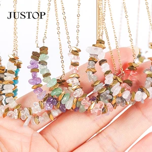 Women's Fashion Jewelry-Natural Stone Crystal Pendant Necklace with Steel Clavicle Chain Gold Plating