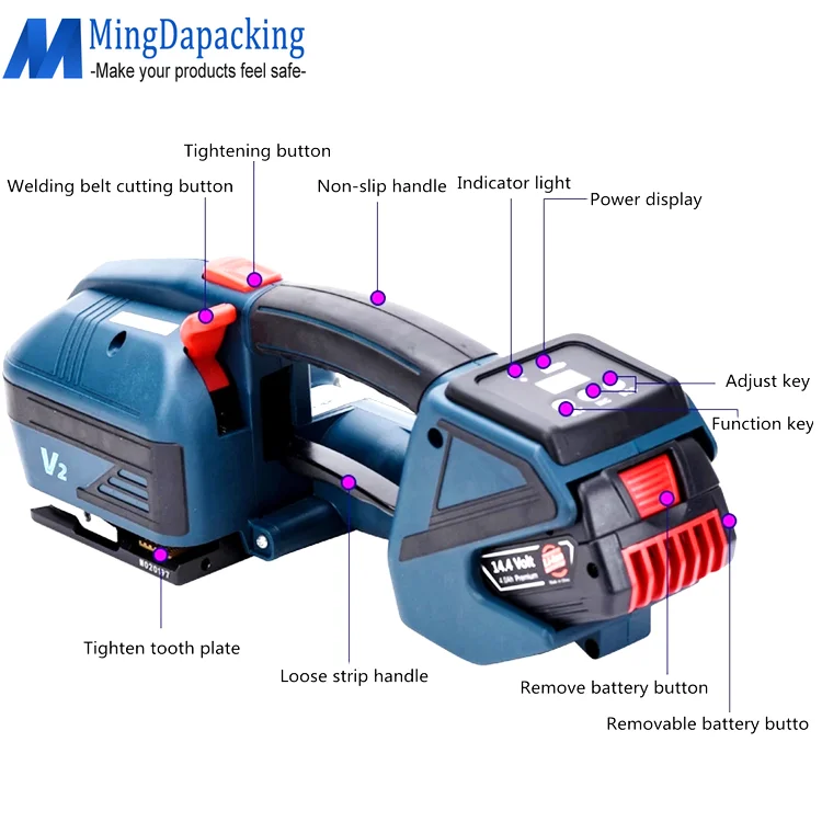 V2 Made in China Battery Powered Operated Plastic Strapping Tool Machine for pp Pet Strap
