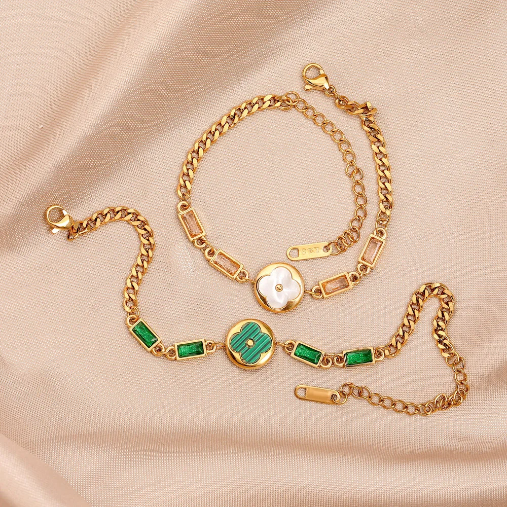 18K Gold Four Leaf Clover Necklacewaterproof Clover Bracelet 