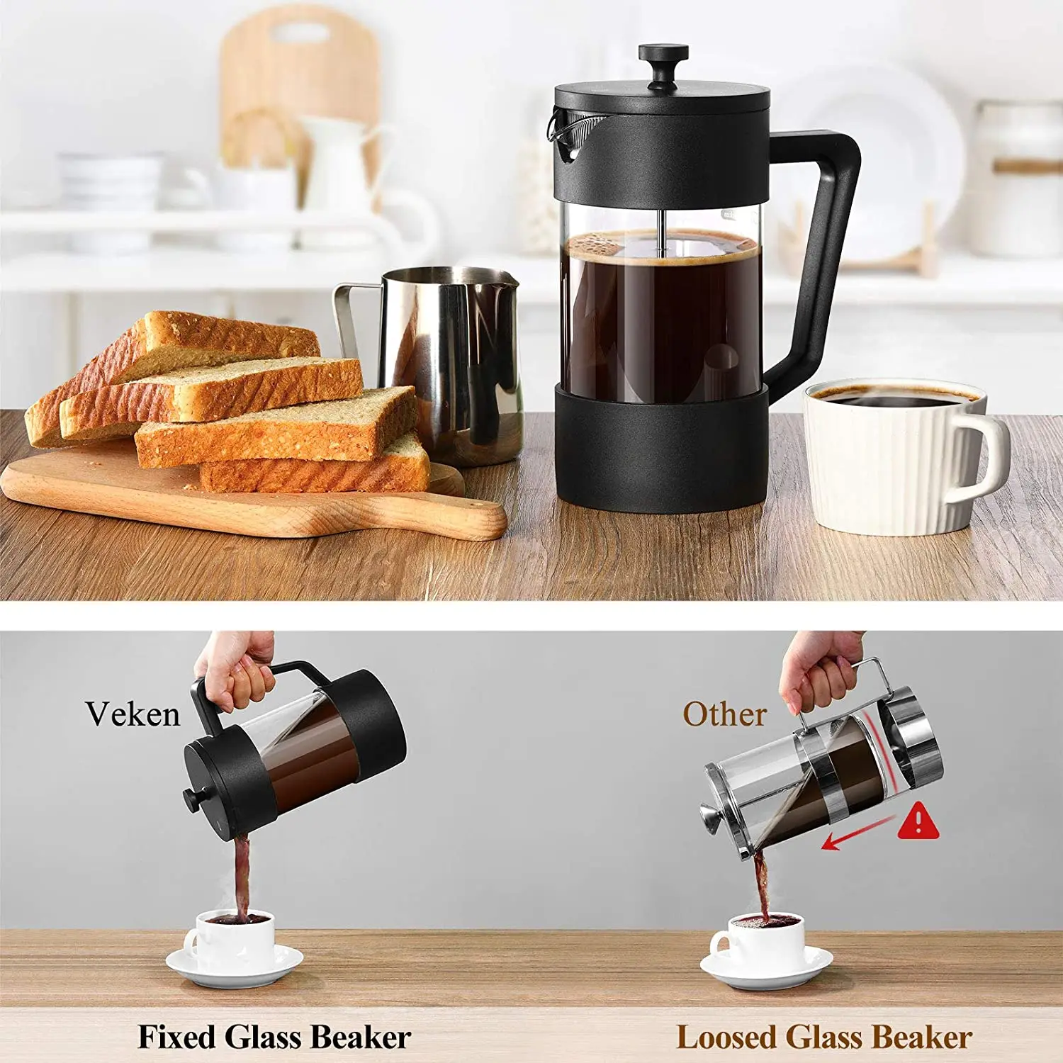 350ml 600ml 1000ml Pp Lid Cafetiere 
