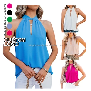 Wholesale Summer Textured Crepe Chiffon Sleeveless Blouse Sexy Casual Halter White tank Tops Red Camisole tank Top Women