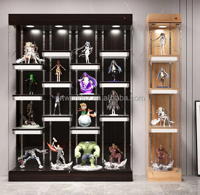 Retail Store Toy Figure Display Cases Wood With Tempered Glass Action Figures Display Case For