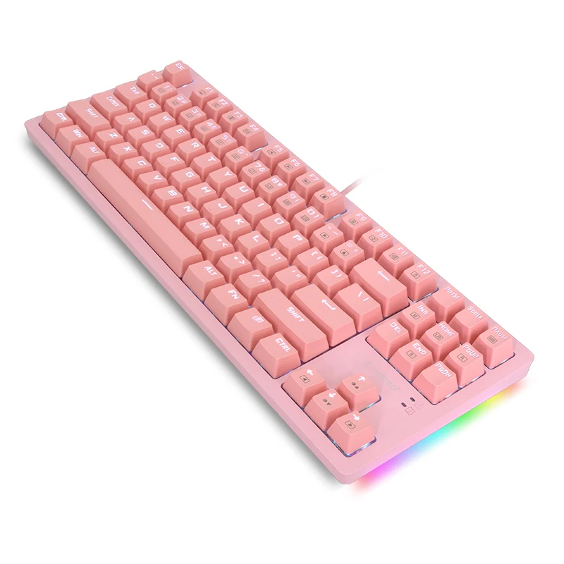 Original 87 Keys pink RGB LED Backlit Blue Switch Gaming Wired Mechanical Keyboard