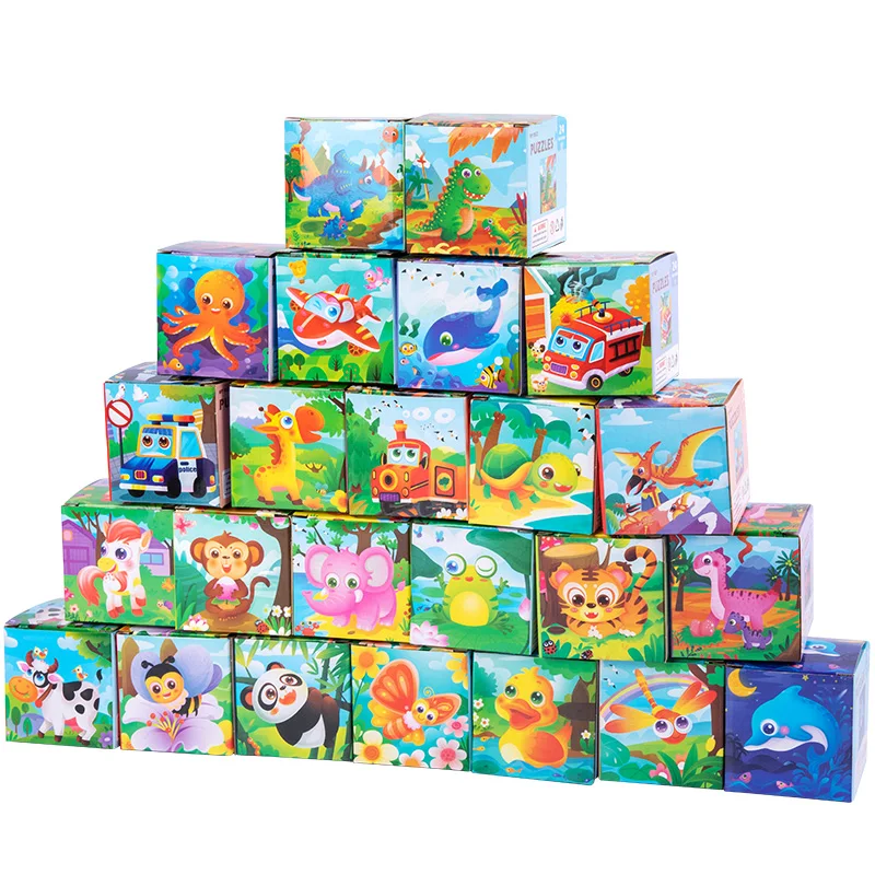 24pcs Cartoon Wooden Jigsaw Puzzle Early Educational Initiation Baby Kids Jigsaw Puzzles Toys For Boys & Girls Gift