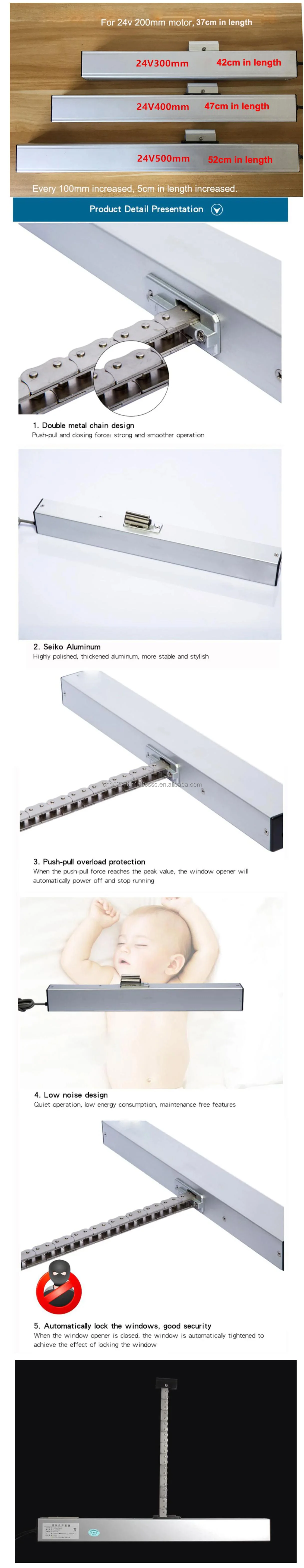 24v 800mm Home Automation Window Opener Motorized Chain Actuator