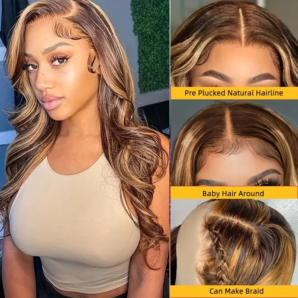 Body Wave P4/27 Highlight 13x4 Parrucca frontale per capelli umani 100% Remy Parrucche per donne Parrucche per capelli umani brasiliani_voghion.com
