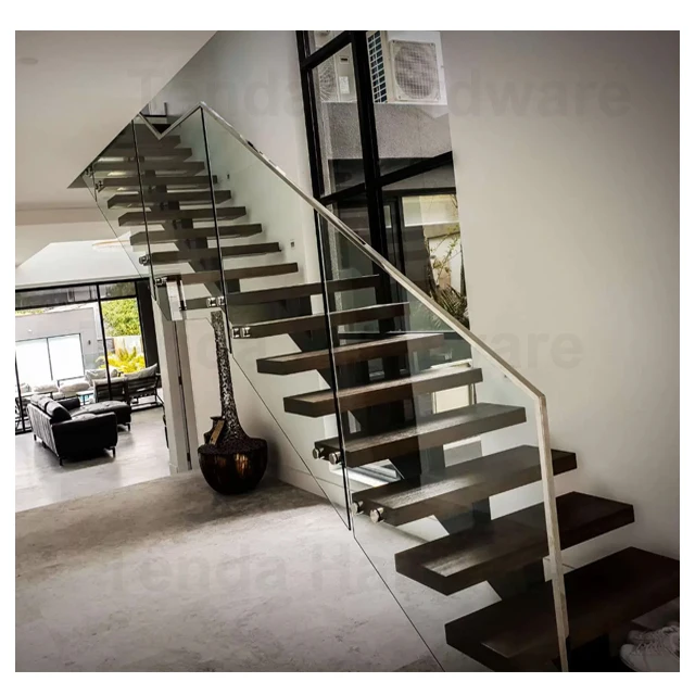 Современная напольная лестница для наружного использования деревянная ступенька со стеклянными перилами вилл