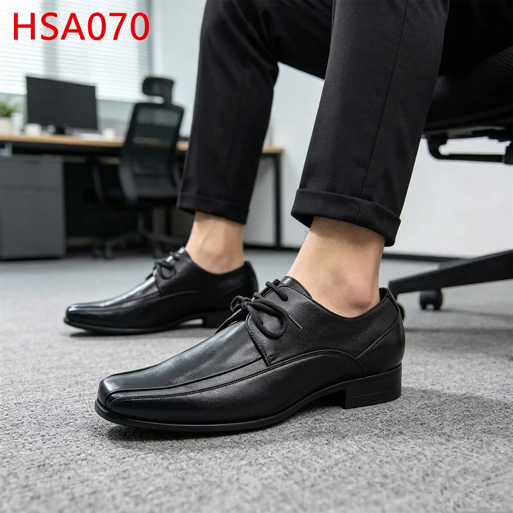 ZYF, Scarpe eleganti da uomo con lacci per occasioni importanti, controllo degli odori, stile a punta quadrata, facile manutenzione, scarpe nere per ufficio e ambiente professionale, modello HSA070