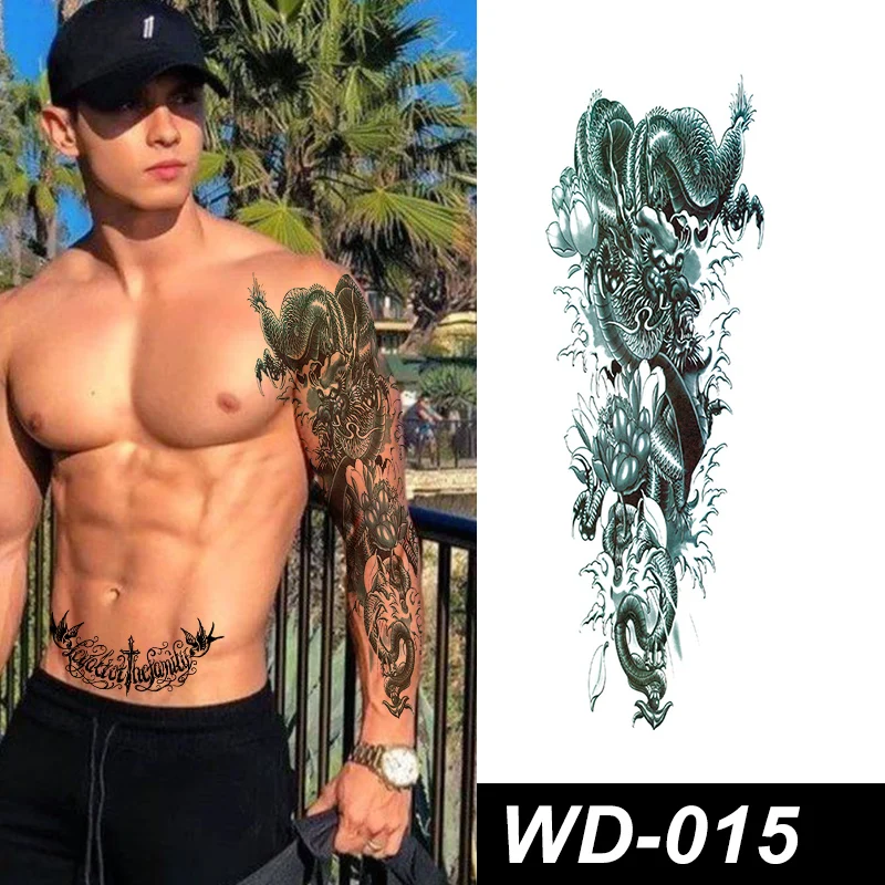 Eco-friendly 3D 4D 5D Colorful Black Eagle Dragon Tattoo Sticker Design Temporary Full Arm Sleeve Print for Men and Women