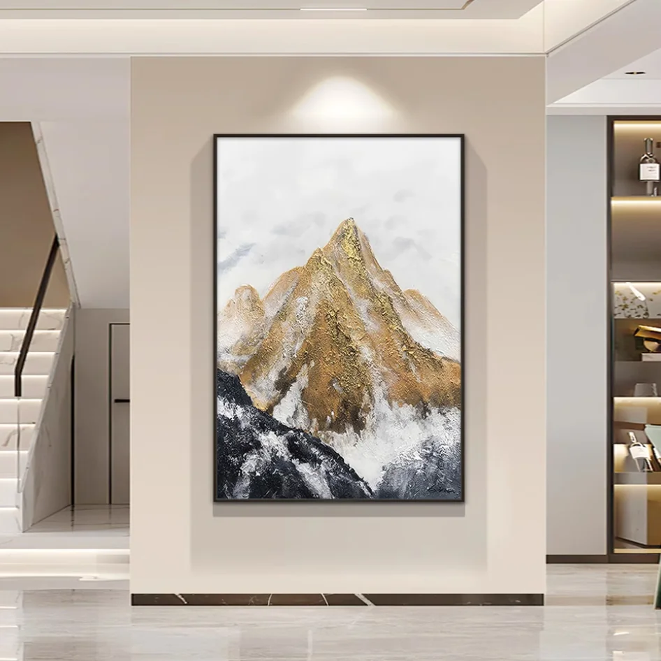 Magnificent Hand Textured Coloring Snowy Mountain Landscape Paintings for Wall Decoration