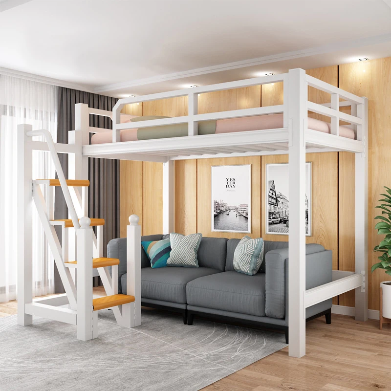 Modern Metal Loft Bed with Storage Stairs for Hotel Apartment Bedroom ...