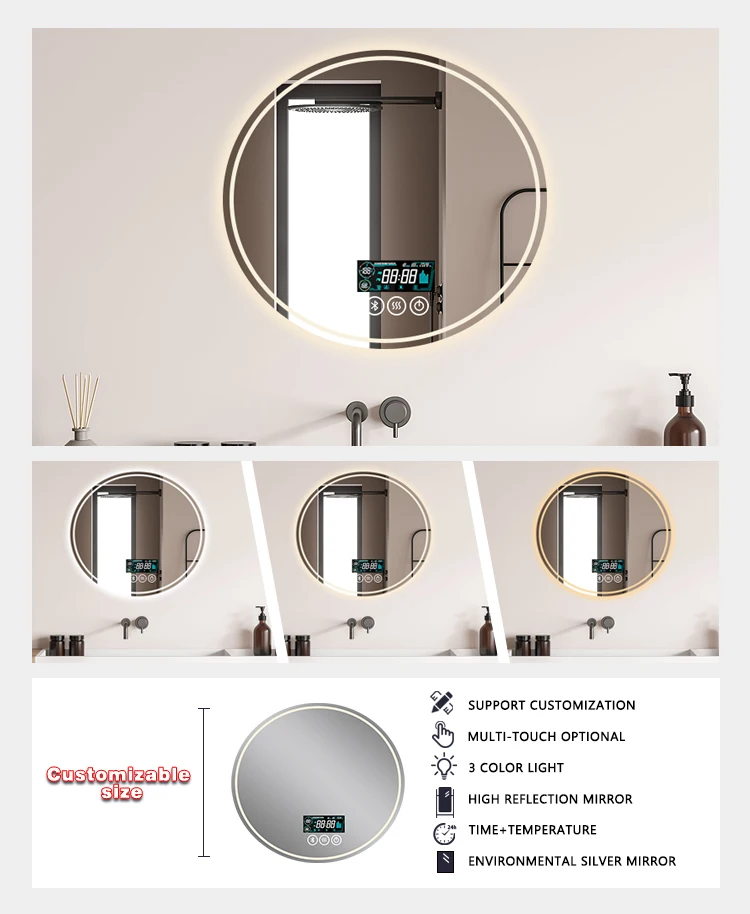 product hot sale ip44 ip65 circle anti fog led adjustable illuminated bathroom vanity mirror with  led light and bluetooth-4