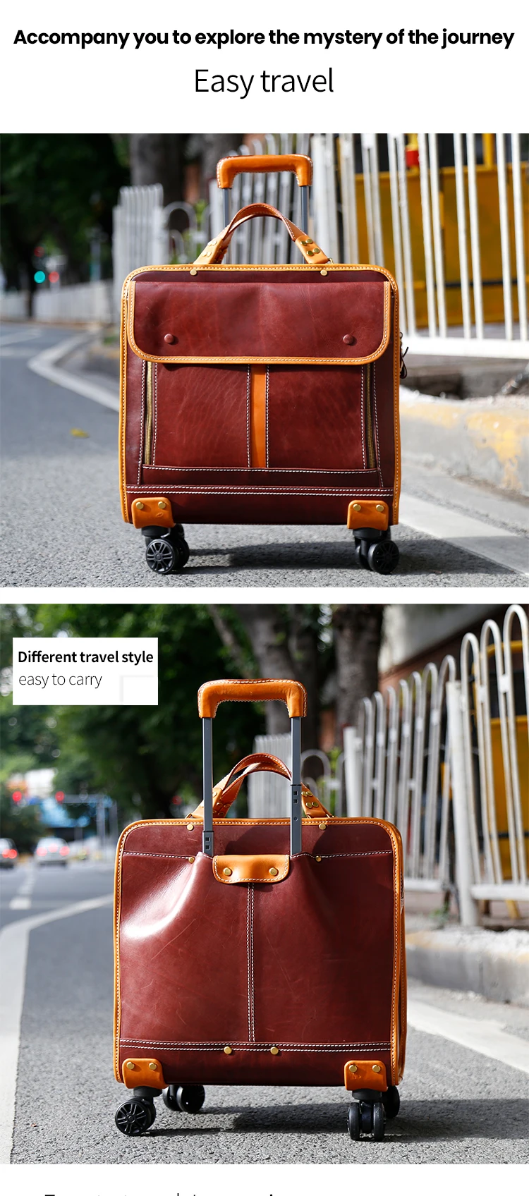 Guangzhou Travelling Bags Trolley Luggage Custom Suitcase Genuine Leather Luggage Bags Cases Travel 4 Wheels Trolly Bag