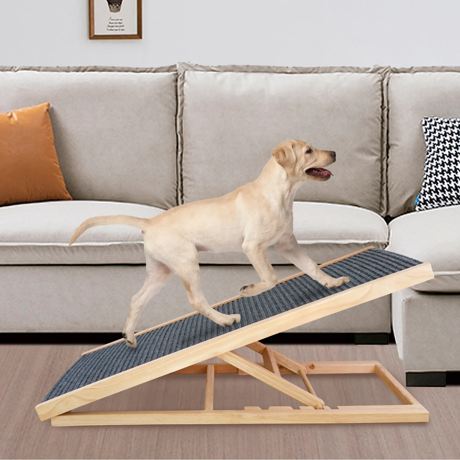 Foldable Pet Dog Stairs With Non-Slip Steps – 4-Step Ramp For High Beds & Couches, Tan Color