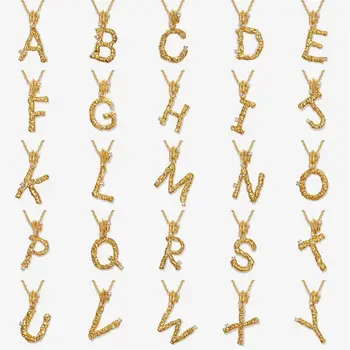 925 sterling silver fashion jewelry necklaces texture irregular letter zircon gold plated chain necklaces for women
