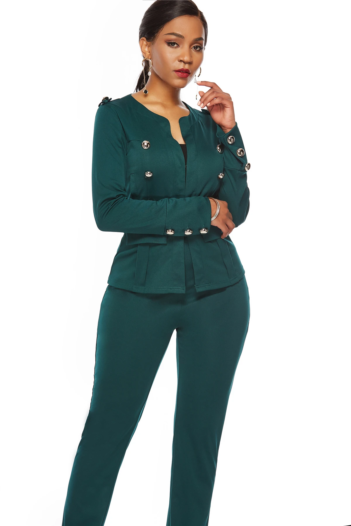 Модный новейший дизайн весна-осень сплошной цвет антистатический сексуальный V-образный вырез полный рукав офисные костюмы комплект для