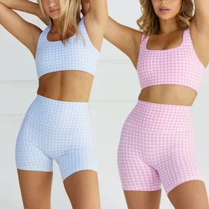 Women's Plus Size High Elastic Sports Fitness Vest Shorts 2-Piece Set Quick-Drying Yoga Spandex/Nylon Wrinkle-Resistant High