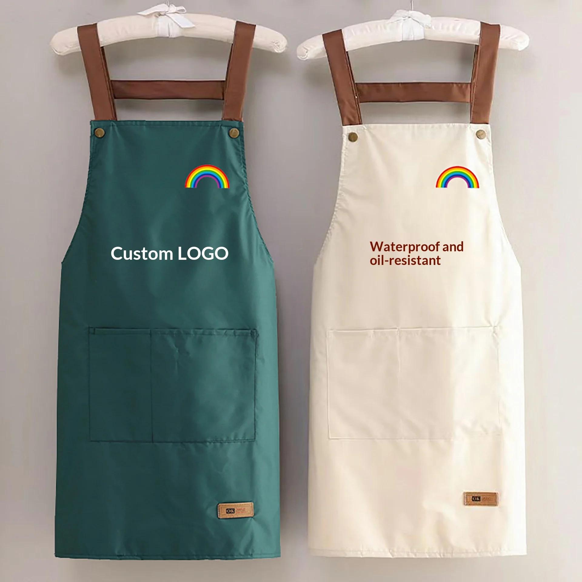 New Style Adult Kitchen Apron Waterproof Oil-proof Workwear Dining Service Korean-style Thin Apron Women Men Customizable preview 2