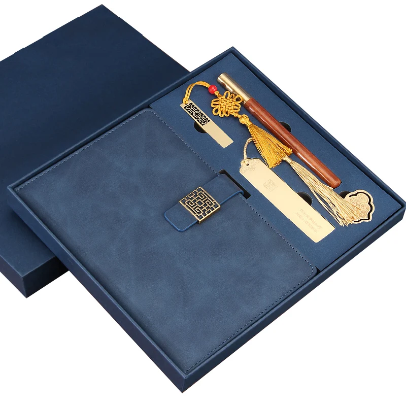 New Arrival Color Logo Diary A5 Plan Notebook High-End Chinese Style Leather Notepad Gift Set Journal Set