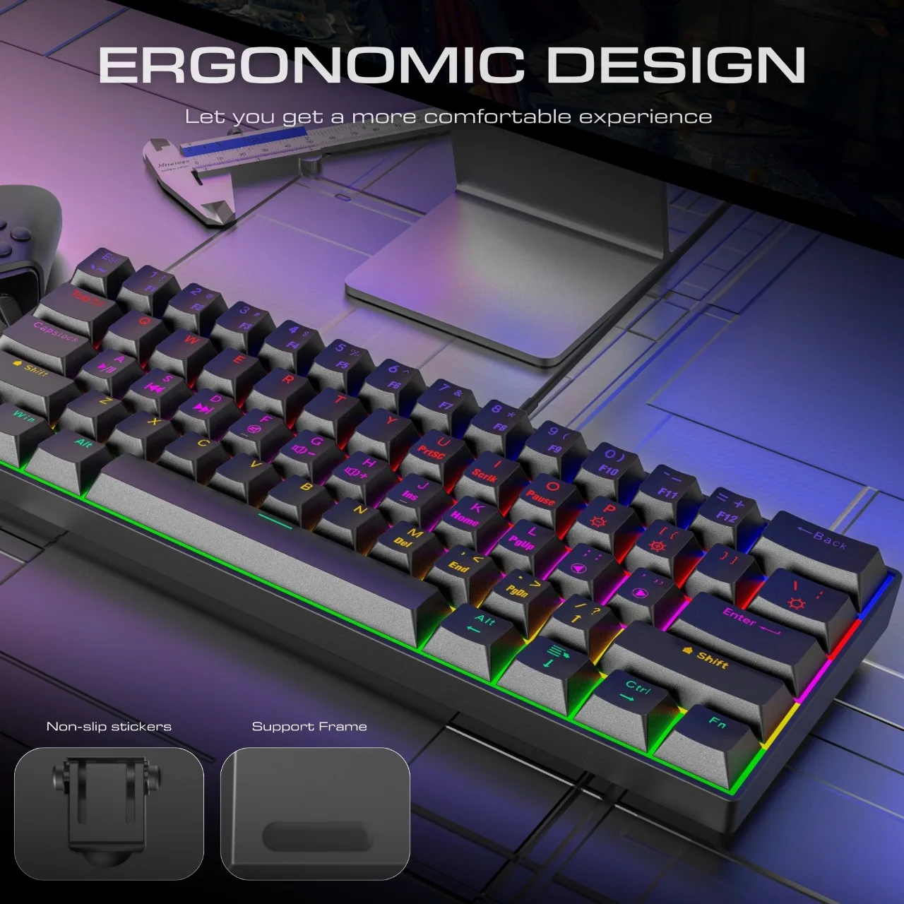 60% Mechanical Keyboard 61 Keys 60 Percent RGB LED Backlit Teclado ...