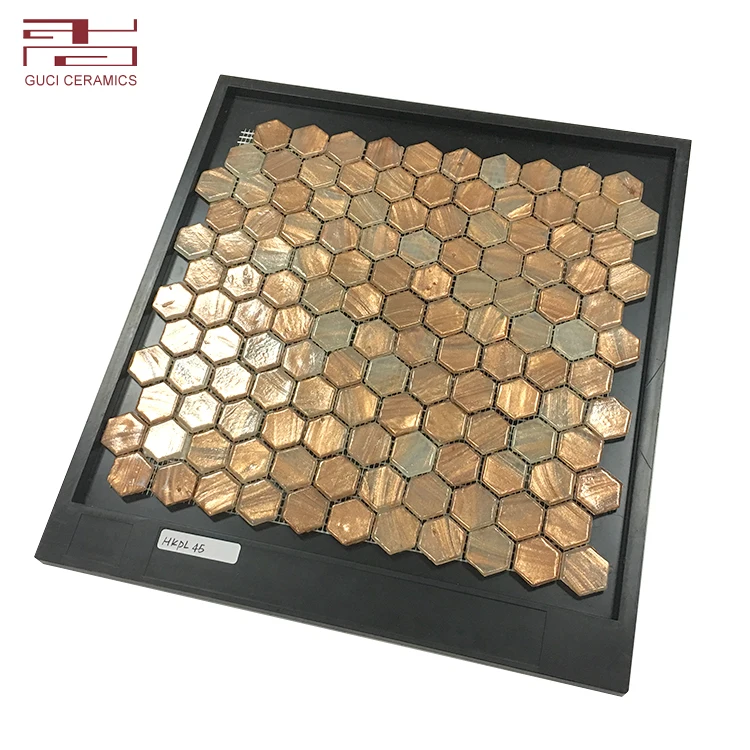 GUCI Copper Color Stainless Steel Metal Tiles Mosaic Wall Border Countertop Backsplash 300x300mm Hexagonal 6mm
