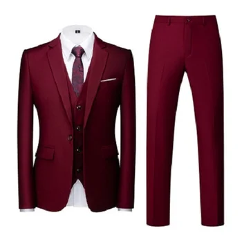 Quality Slim-Fit Custom Three 3 Piece Blazer Set Single Buckle Fashion Wedding Groom Men's Formal Suit