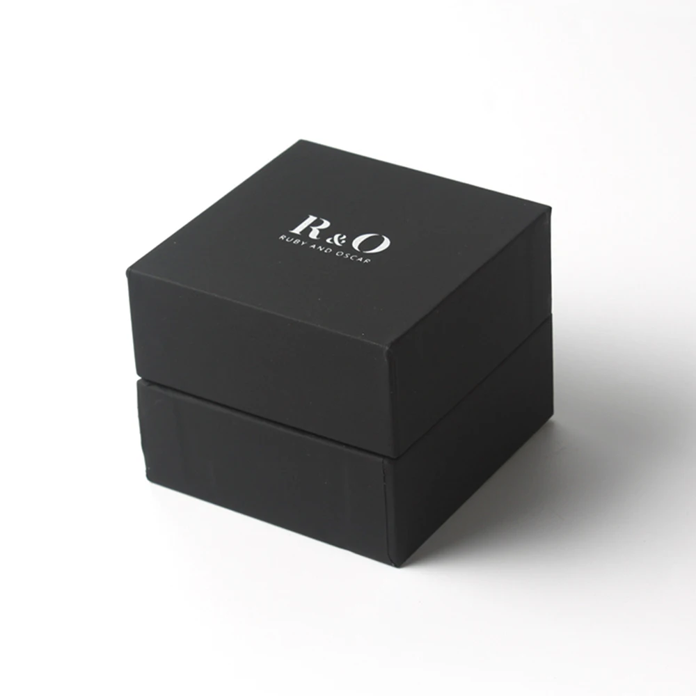 Eco Friendly Black Cardboard Rigid Lid and Base Paper Gift Box Packaging Embossed Ersonalised Ring Jewelry Box