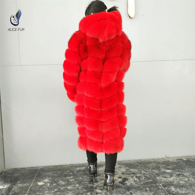 Alicefur Long Style Dyed Real Fox Fur Coat With Hood For Women - Buy ...