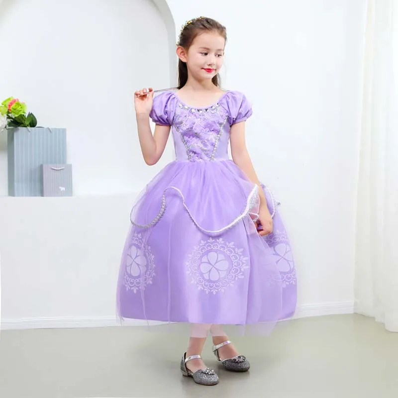 Princesa sofia traje para menina, traje cosplay roxo, manga puff