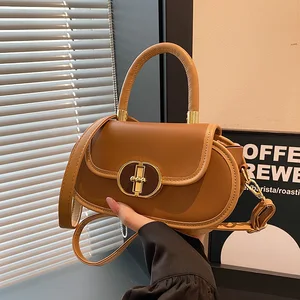 2026 New Travel Luxury Women's Bag High Quality Flipover Shoulder Bag PU Leather black Color Lock Fashion Small Handbag