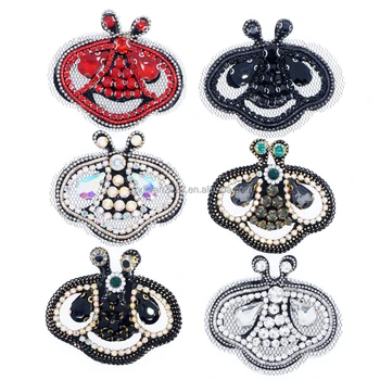 PH031 shinning handmade beaded patches animals patch with rhinestone eyes for decoration