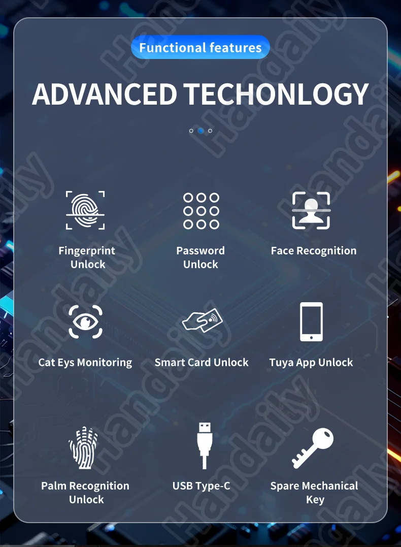 handaily palm face recognition door lock for home fingerprint tuya app remote control video intercom smart lock multi language c11-1