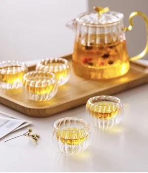 Wholesale custom high borosilicate heat-resistant glass tea set flower teapot with filter tank stripe pot pumpkin pot