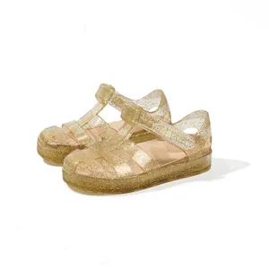 Babyhappy Wholesale Small MOQ Fancy Colorful  Beach PVC Kids Jelly Sandals Shoes Flexible Soles