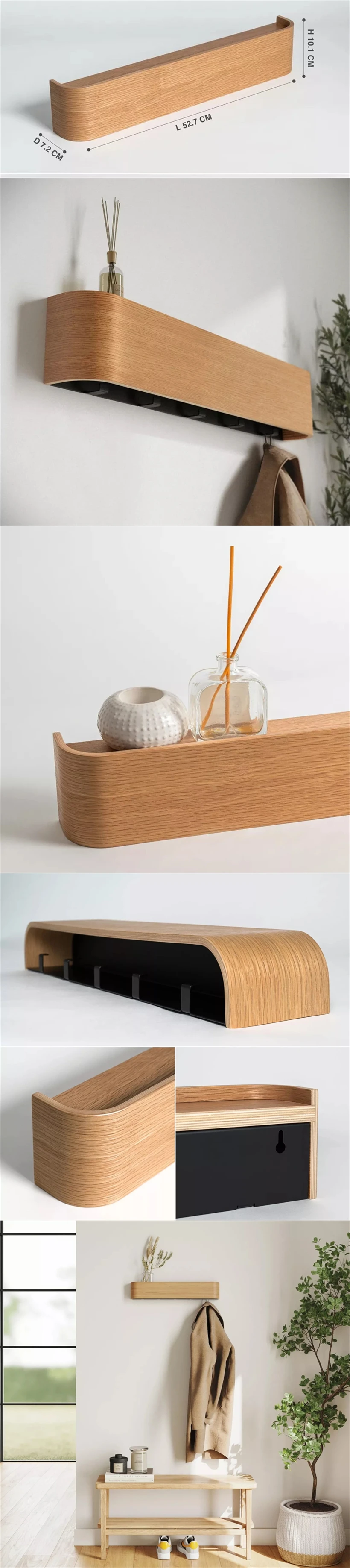 Coat Rack Floating Modern Design Wooden Coat Rack Floating Hanger Entryway Wall Mounted ...
