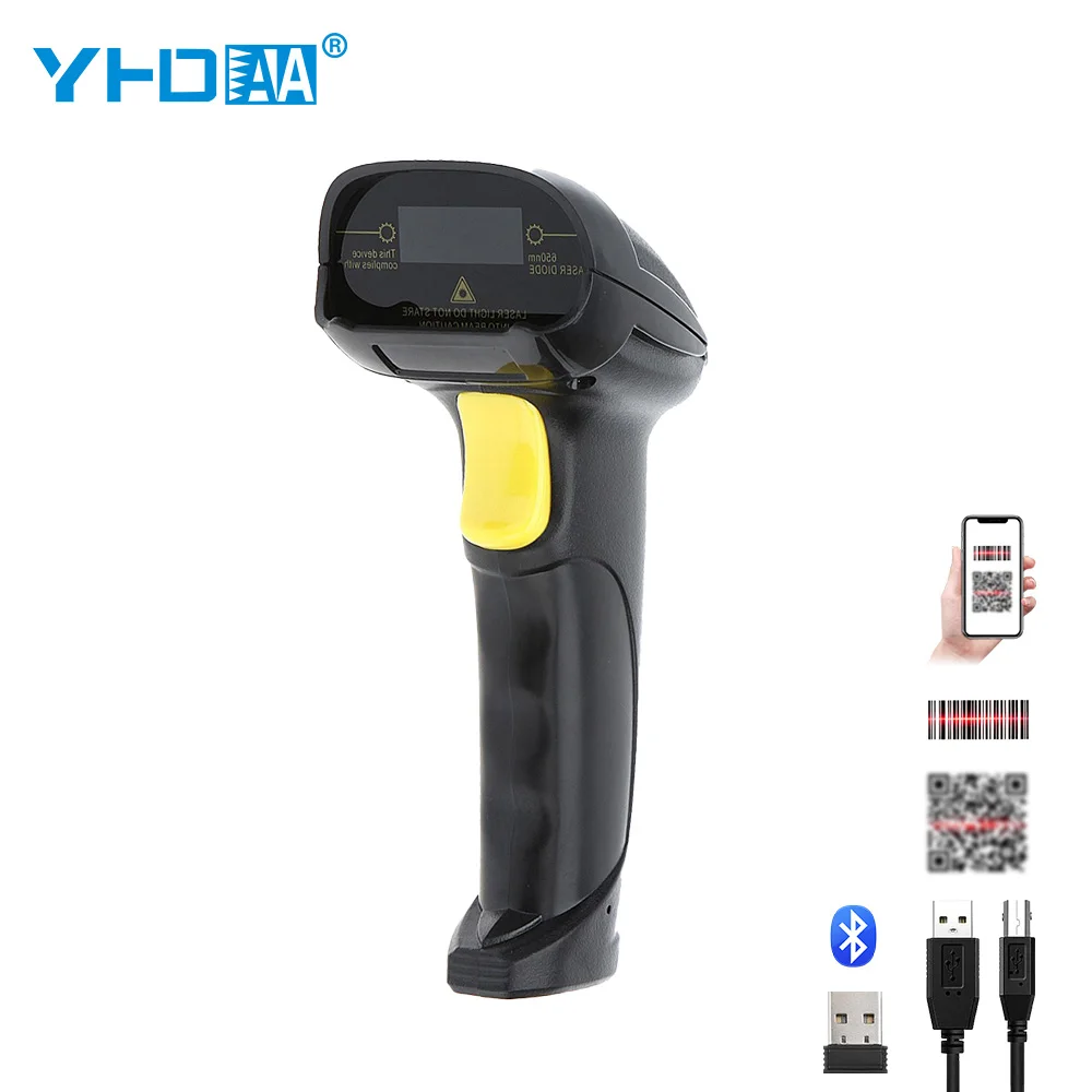 YHDAA Fast Scanning 3 in 1 Wireless Bluetooth 2D CMOS Barcode Reader Handheld Qr Code Scanner for Supermarket